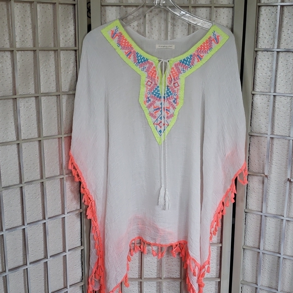 Do Everything in Love one size white and neon embroidery boho tunic